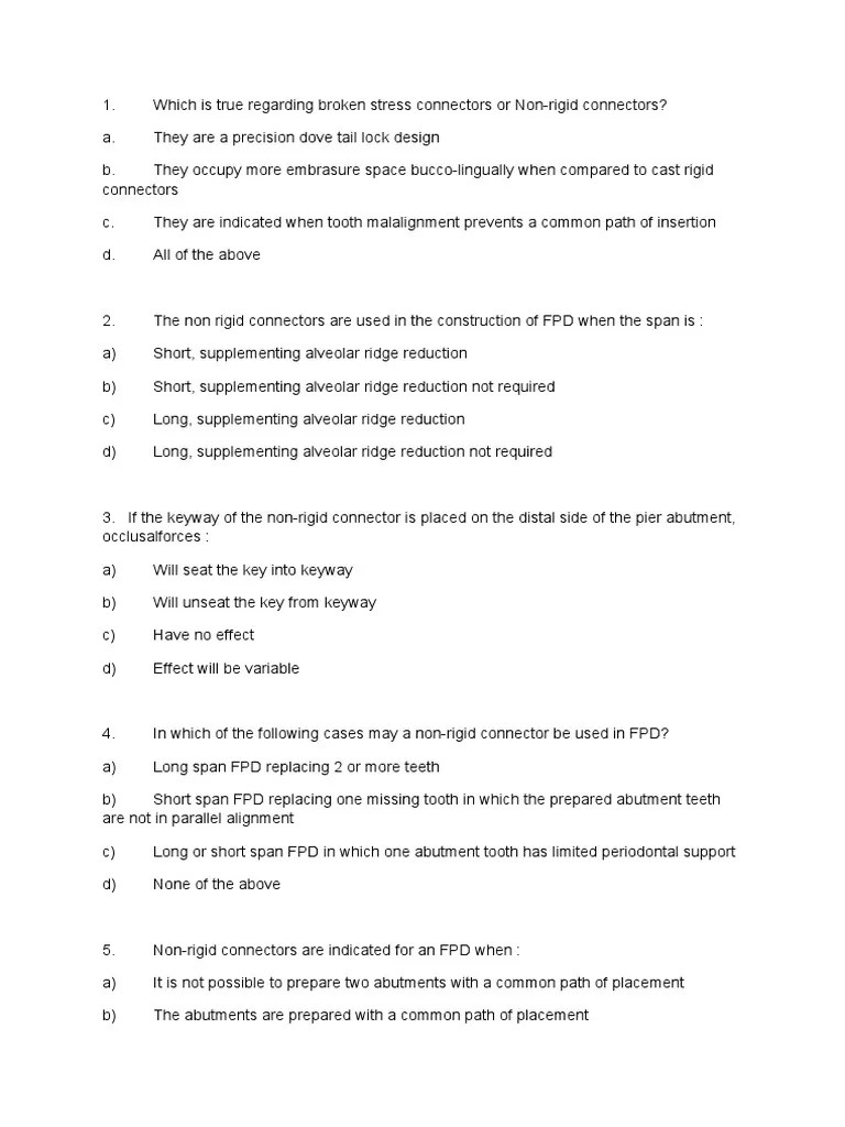NonRigid Connector FPD Questions PDF Dentistry Branches Medical