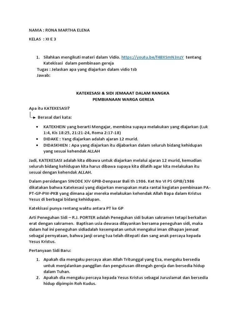 Katekisasi Dalam Pembinaan Gereja - RONA MARTHA ELENA | PDF