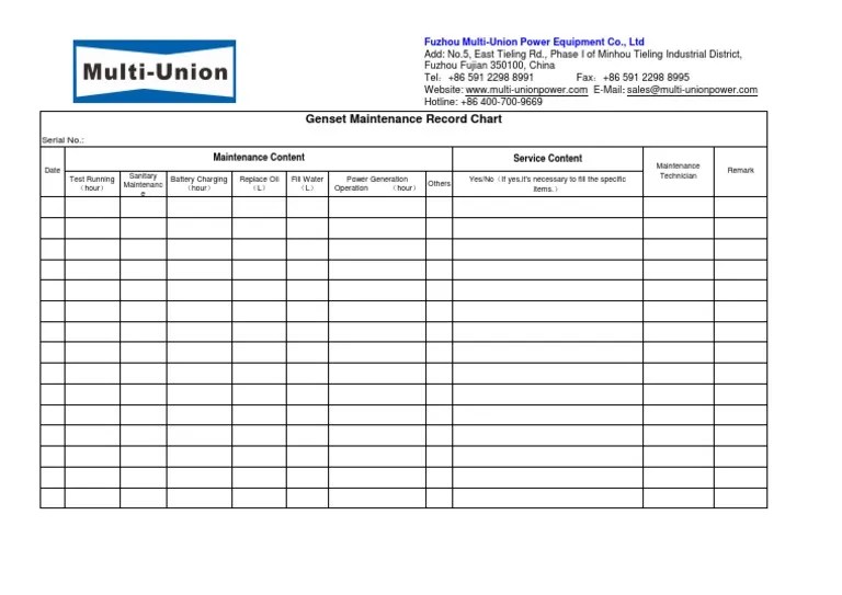 Genset Maintenance Record ChartR PDF | PDF