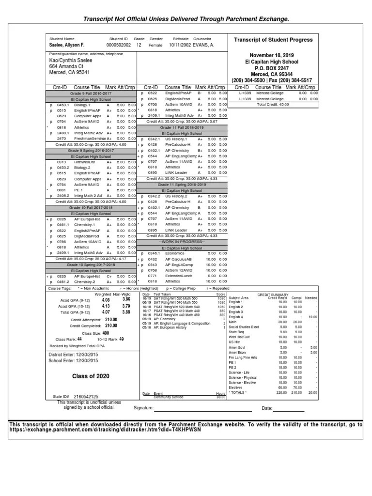 High School College Transcript Download Free PDF Advanced Placement