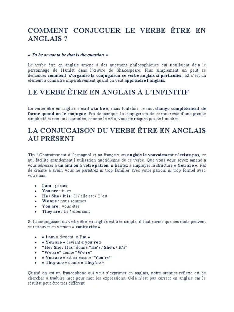 Bien qu'ils signifient tous deux « être », il faut savoir les distinguer : Comment Conjuguer Le Verbe Etre En Anglais Syntaxe Morphologie Linguistique