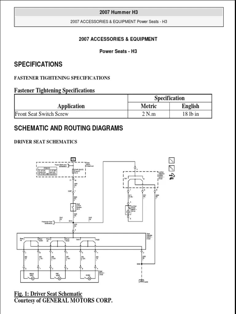 Hummer H3 Power Seats PDF Electrical Connector Switch