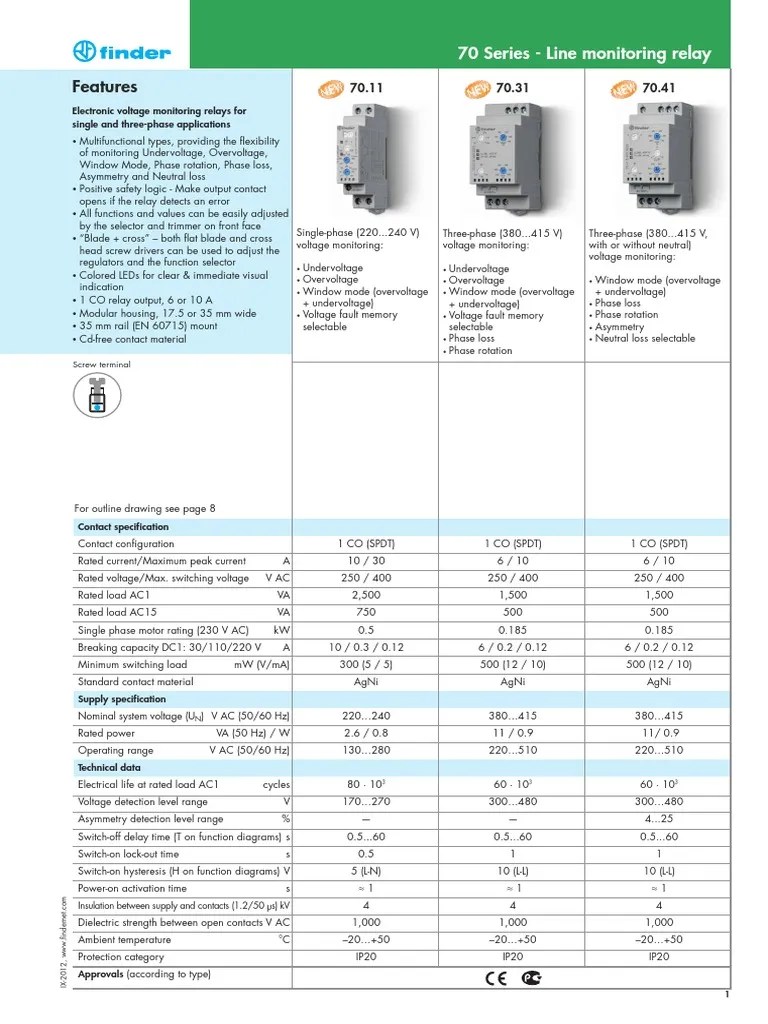 70 Series Line Monitoring Relays Technical Specifications and Features