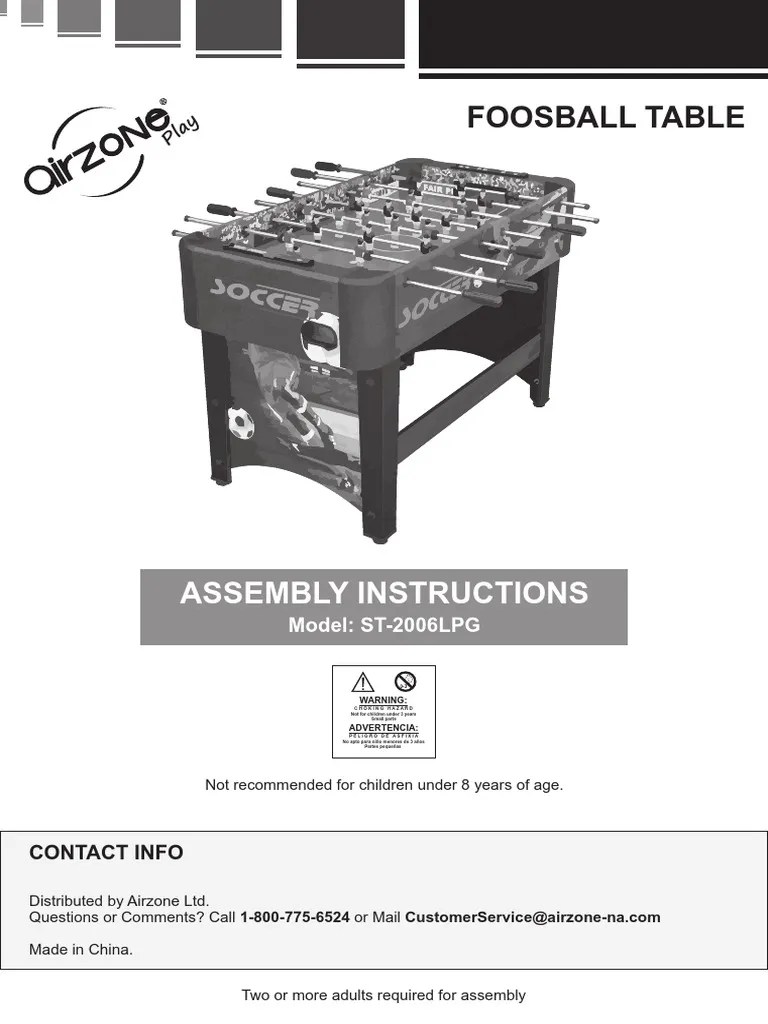 Foosball Table Assembly Instructions Download Free PDF Screw