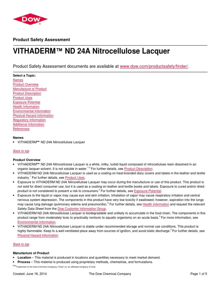 Vithaderm ™ ND 24A Nitrocellulose Lacquer Product Safety Assessment