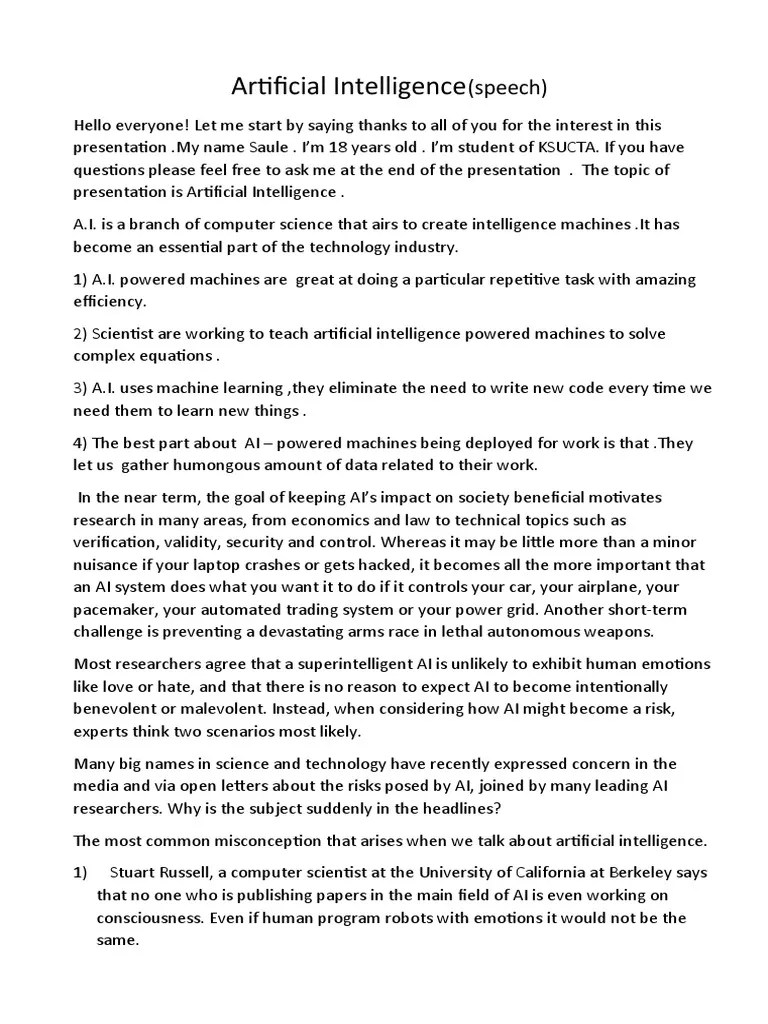 Artificial Intelligence (Speech) PDF Artificial Intelligence