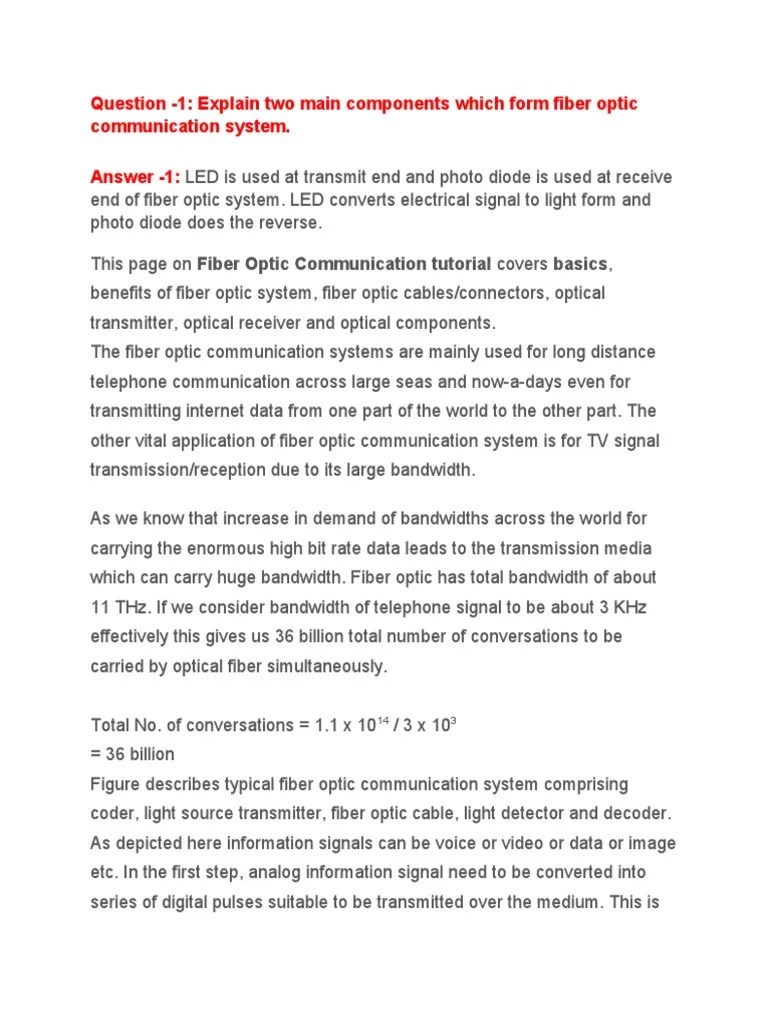 Fiber Optical Interview Questions and AnswersOptical Questionnaire
