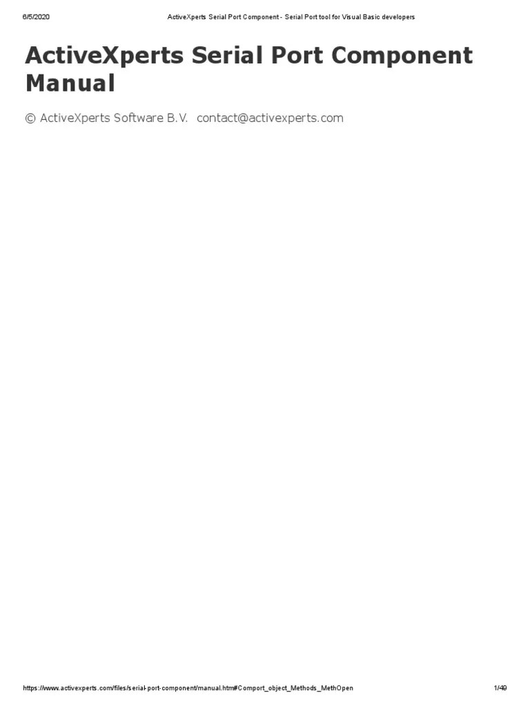 ActiveXperts Serial Port Component Serial Port Tool For Visual Basic Developers PDF