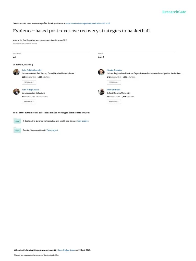 EvidenceBased PostExercise Recovery Strategies in Basketball PDF