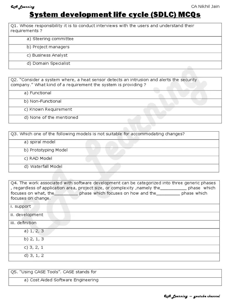 System Development Life Cycle (SDLC) Mcqs PDF Software Testing