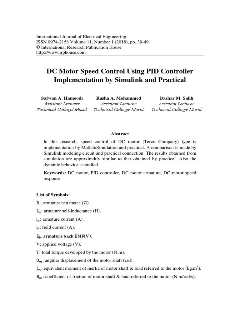 DC Motor Speed Control PID Implementation Simulink PDF PDF Electric