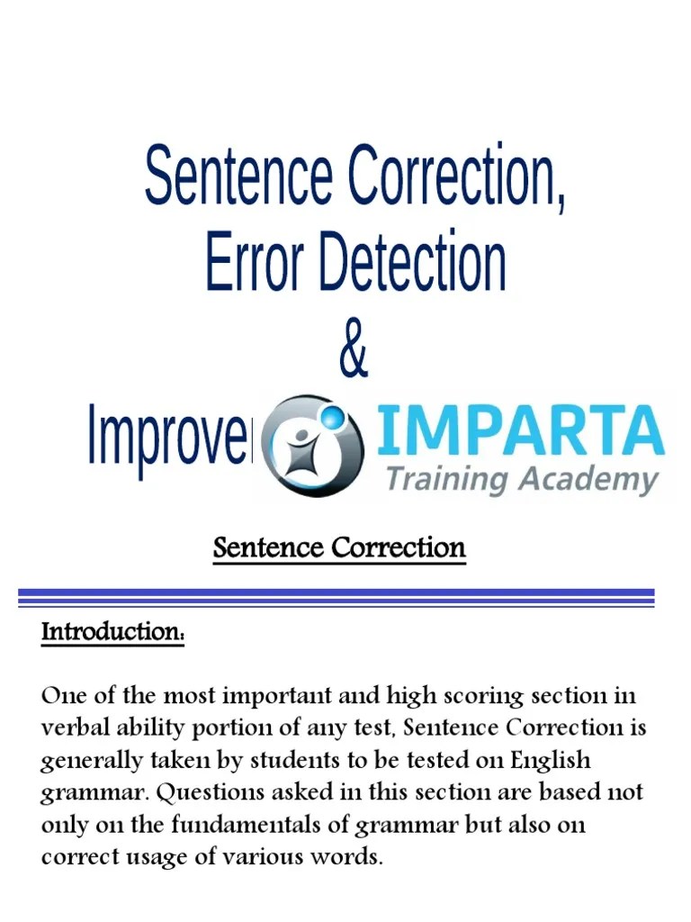 Sentence Correction, Error Detection & Sentence Improvement PDF