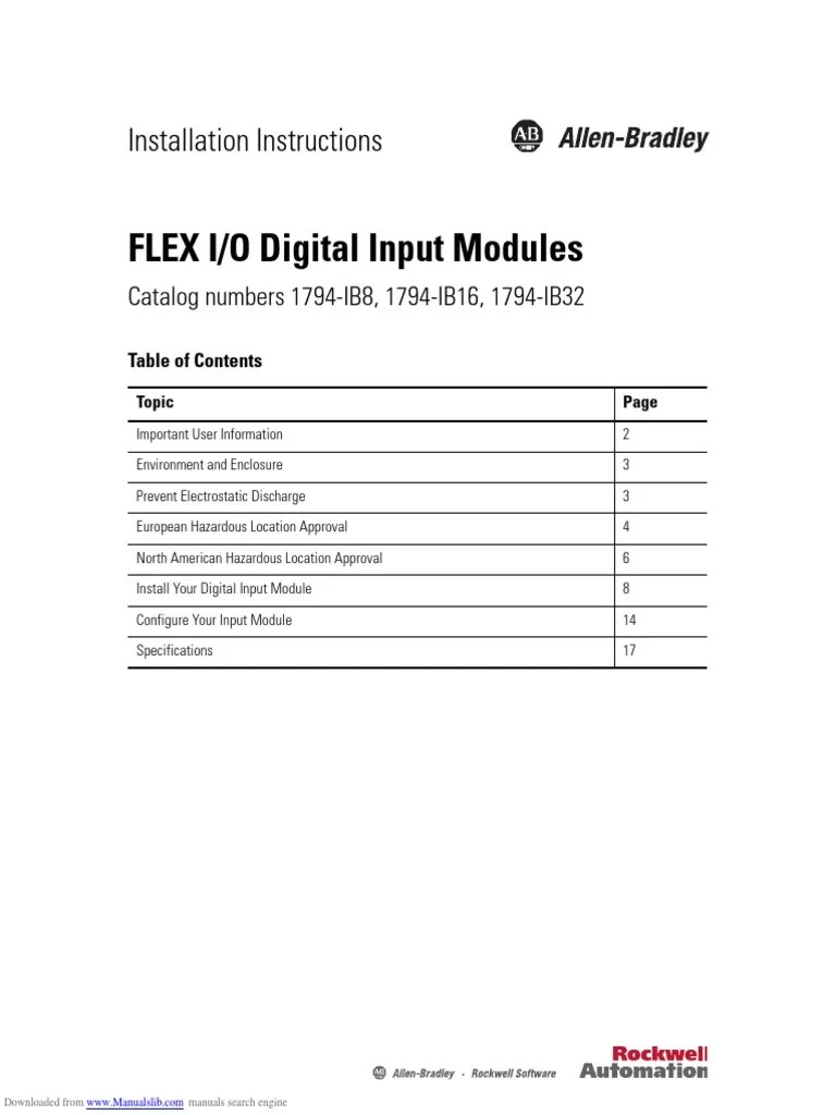 FLEX I/O Digital Input Modules Installation Instructions PDF