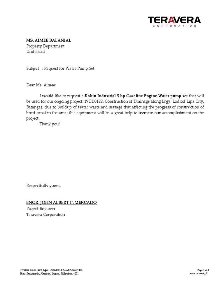 Request Letter For Purchase of Equipment PDF