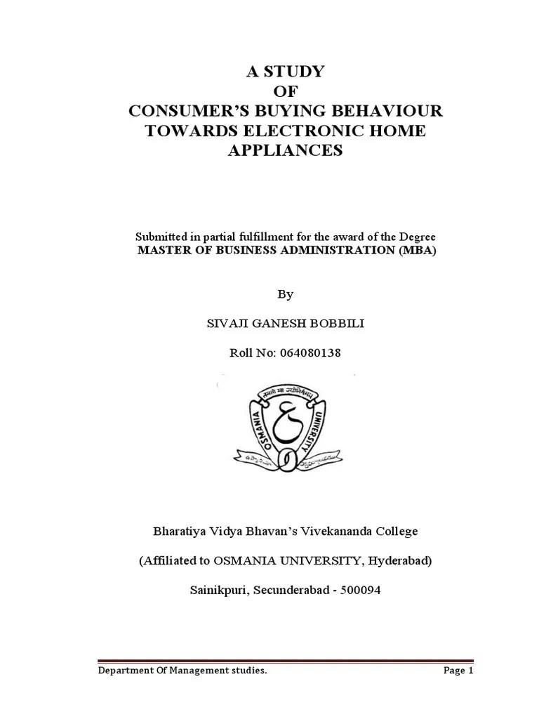 Consumers Buying Behaviour Towards Electonic Home Appliances