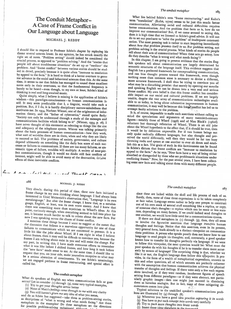 Reddy Conduit Metaphor PDF Metaphor Metaphysics