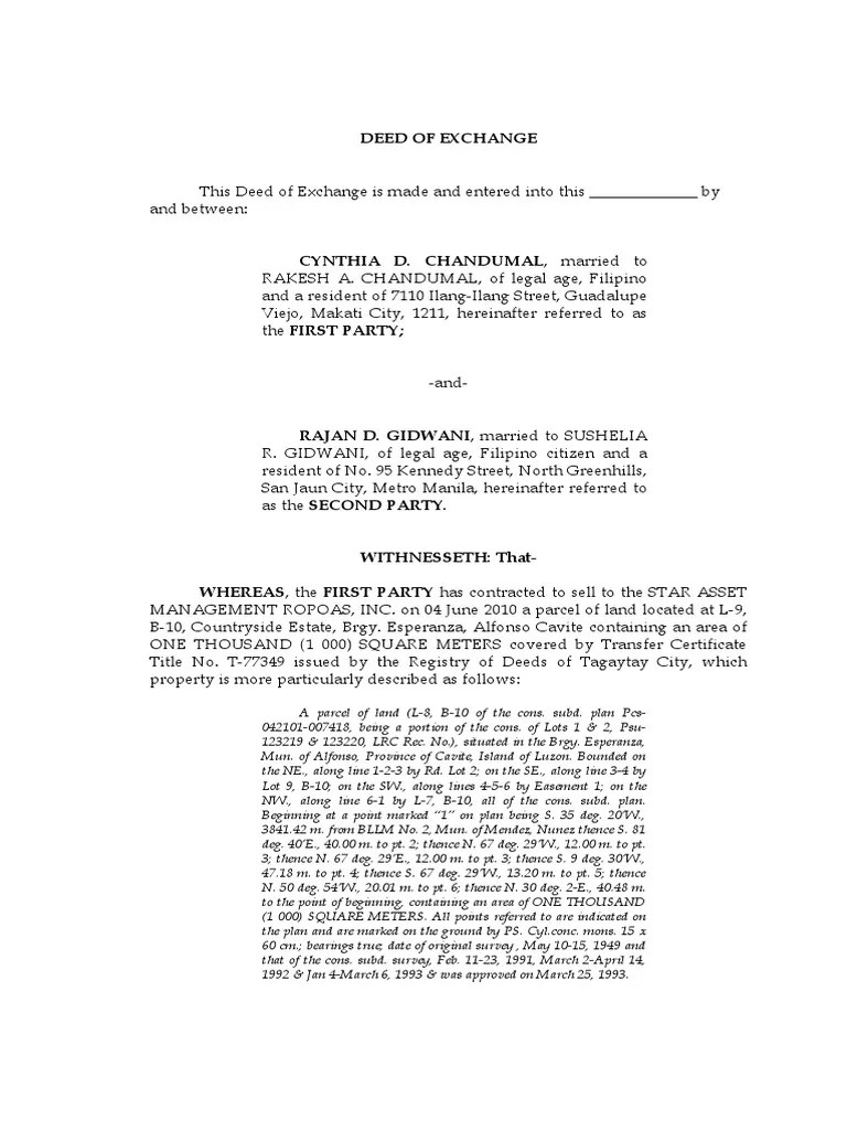 Deed of Exchange PDF Real Property Law Private Law