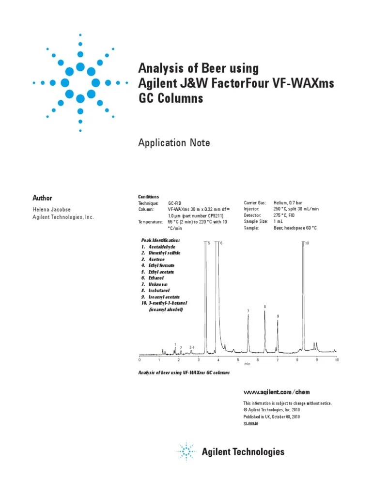 Analysis of Beer Using Agilent J&W Factorfour VfWaxms GC Columns PDF