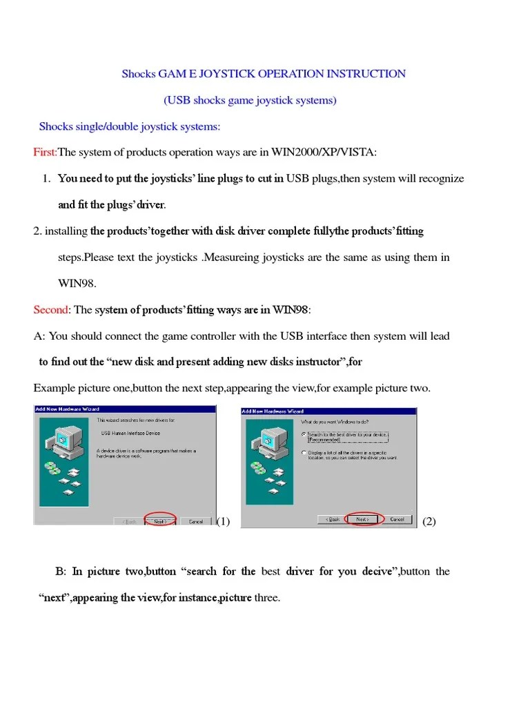 Shocks GAM E Joystick Operation Instruction (USB Shocks Game Joystick