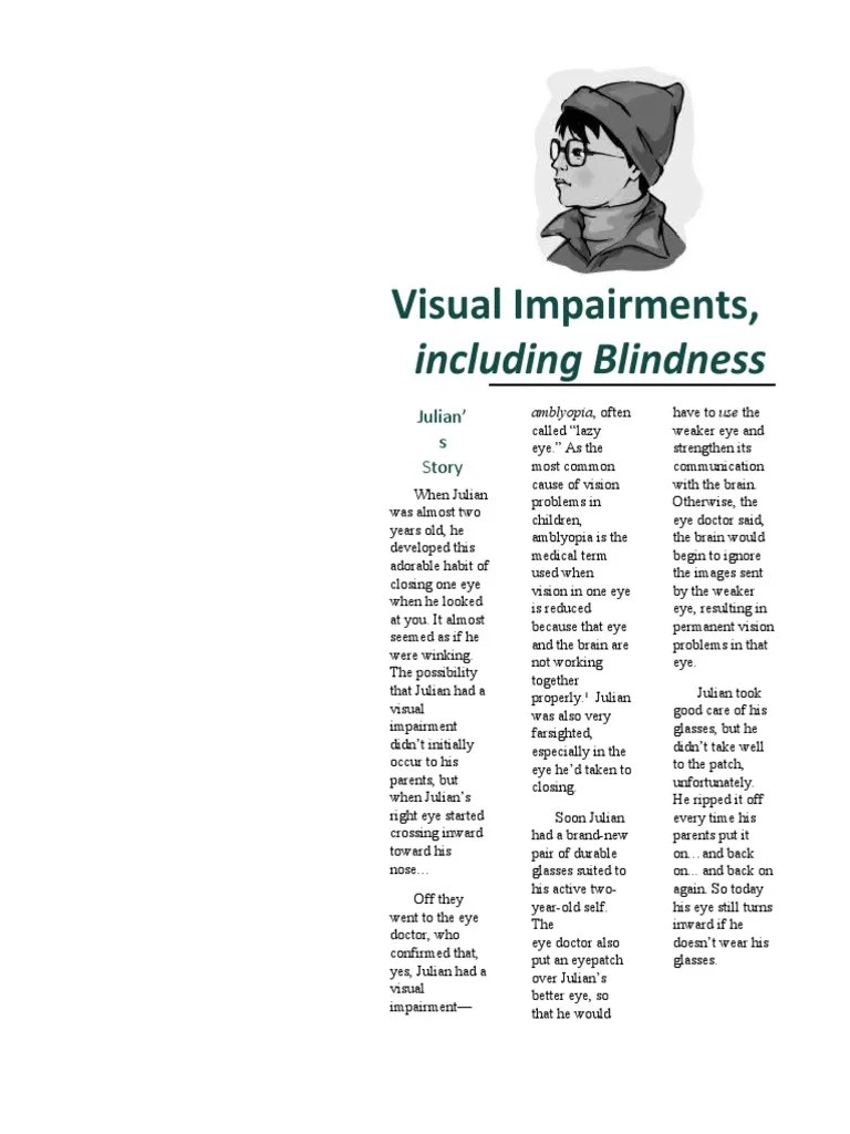 Visual Impairments, Including Blindness PDF Visual Impairment