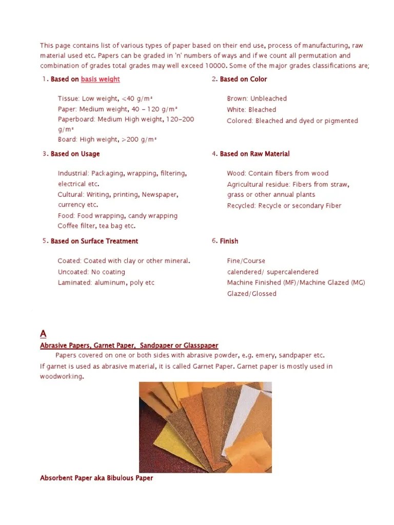 Types of Paper PDF Paperboard Paper