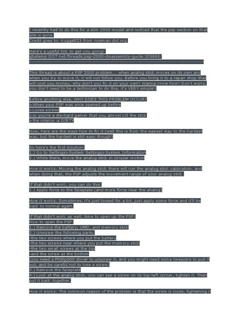 PSP Analog Stick Fix PDF