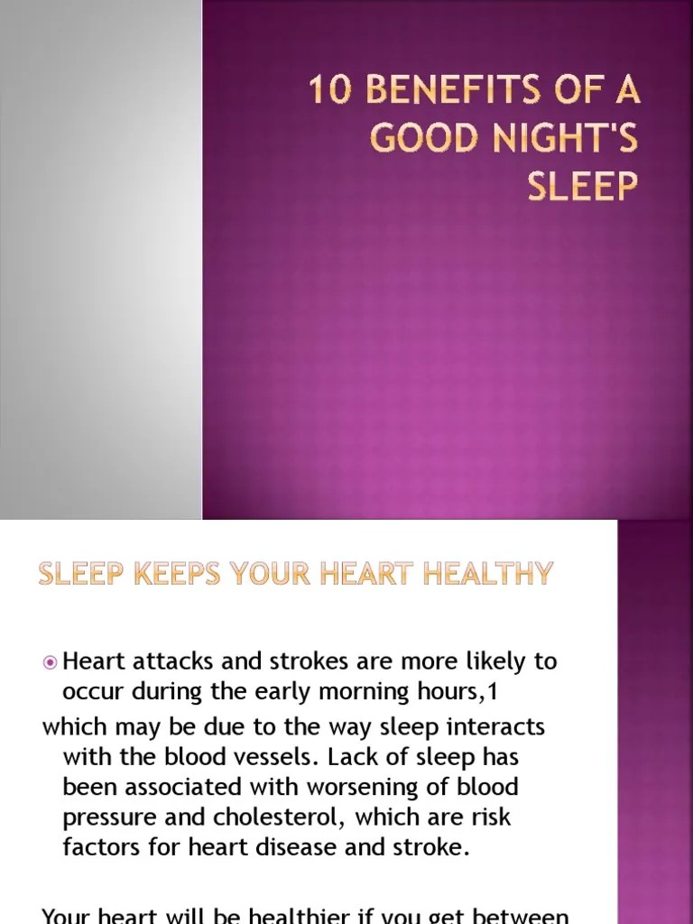 10 Benefits of A Good Night's Sleep PDF PDF Appetite Sleep
