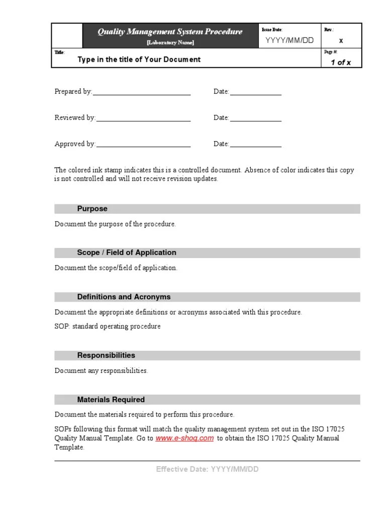 SOP Template PDF International Organization For Standardization