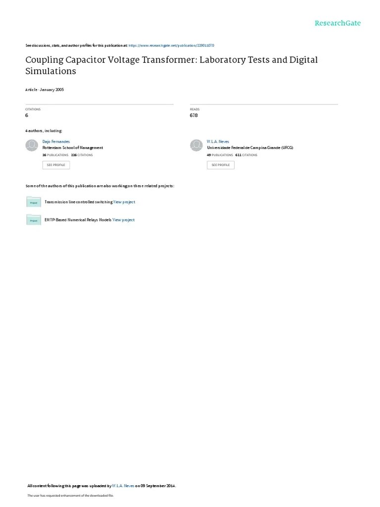 Coupling Capacitor Voltage Transformer Laboratory PDF Electrical