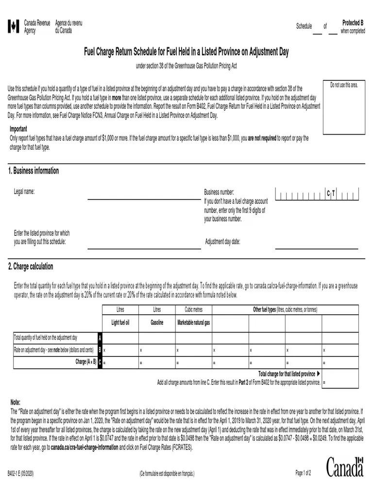 Fuel Charge Return Schedule For Fuel Held in A Listed Province On