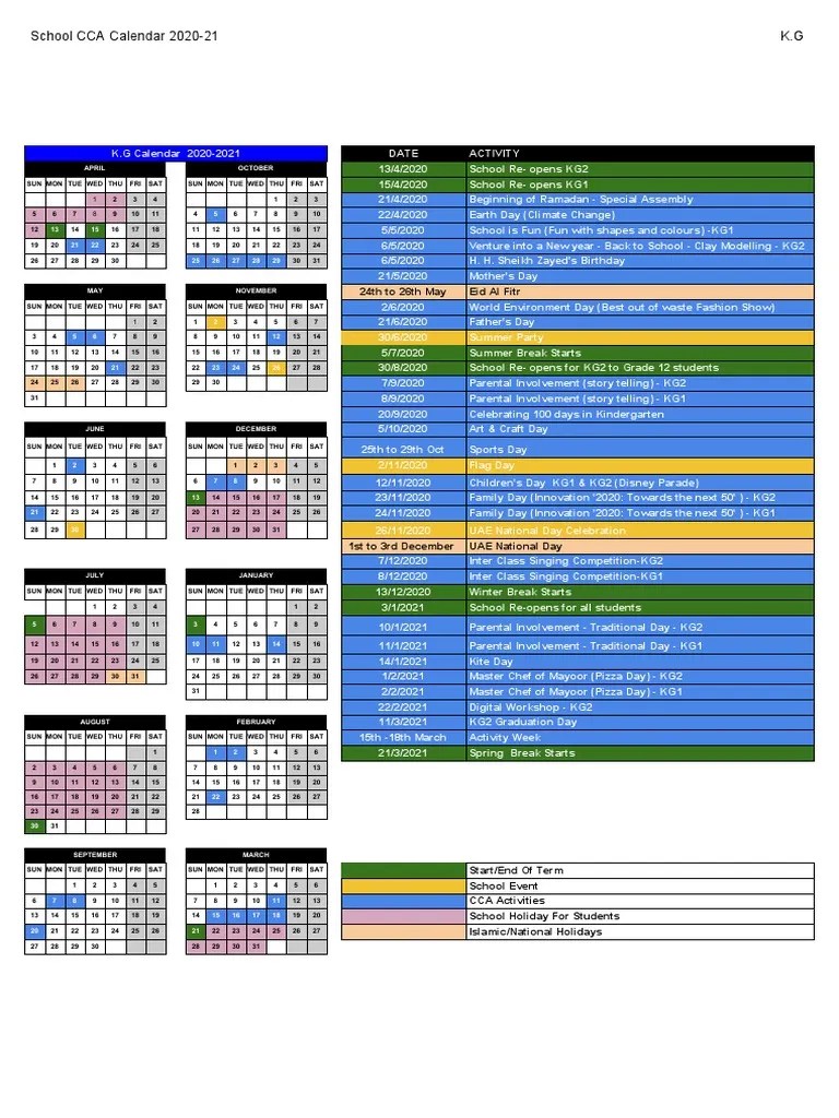 School CCA Calendar 202021KG PDF Observances Holidays