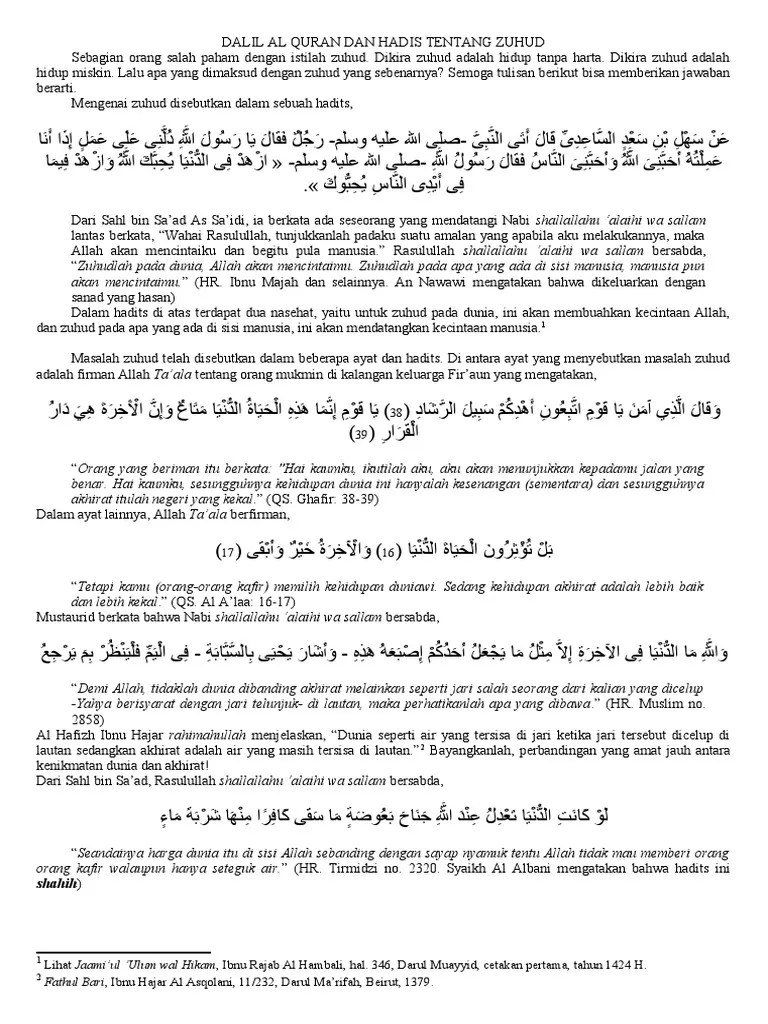 Dalil Al Quran Dan Hadis Tentang Zuhud | PDF