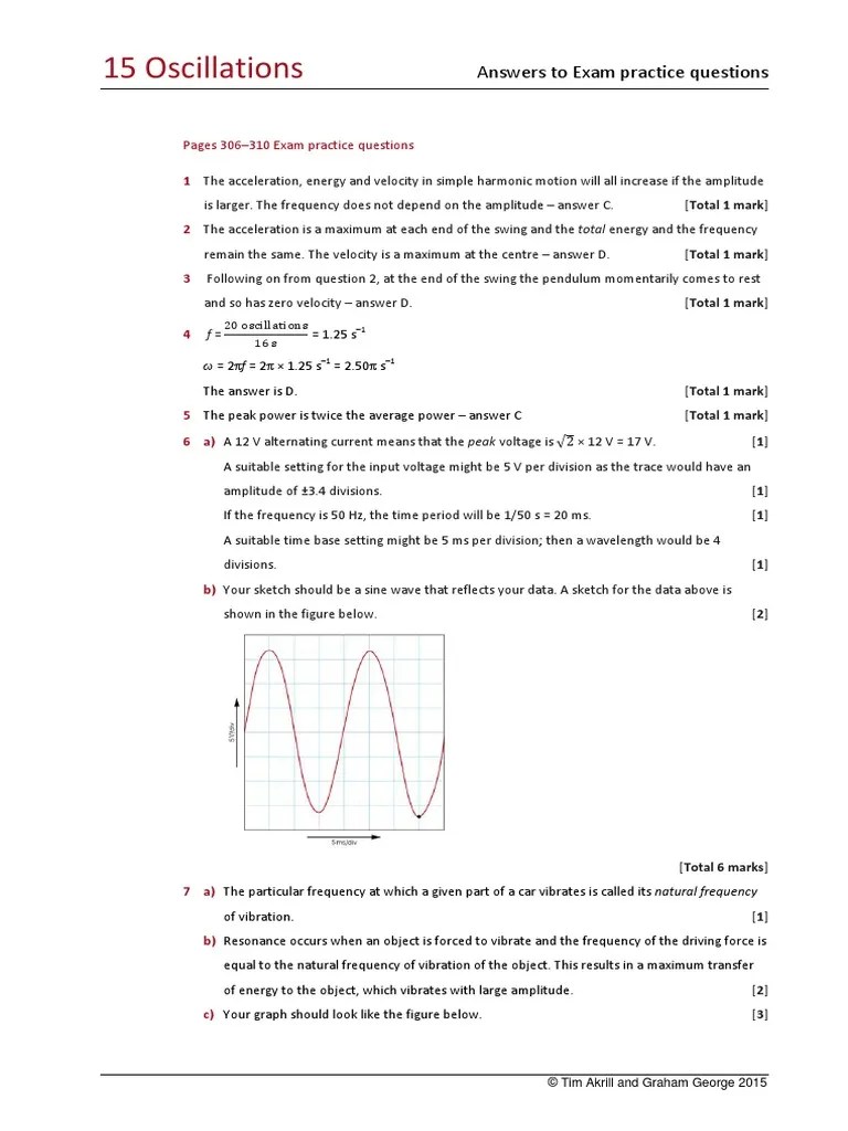 15 Oscillations Answers To Exam Practice Questions PDF Resonance