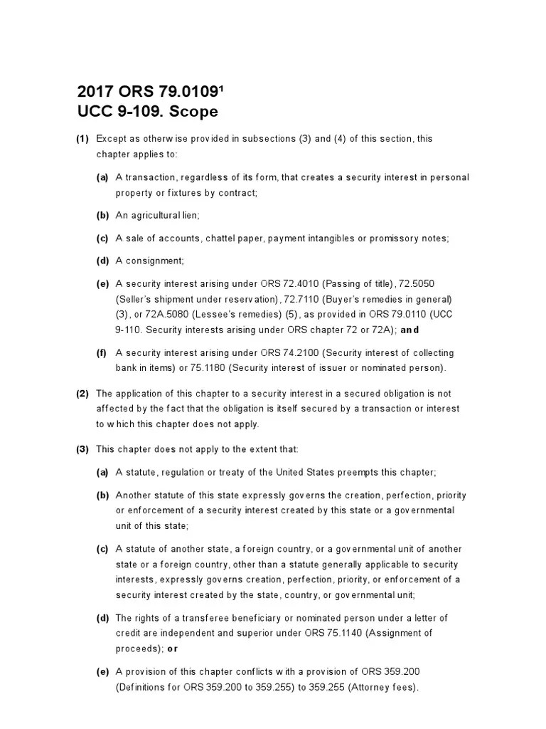 ORS 79.0109 UCC 9109. Scope 2017 Oregon Revised Statutes PDF