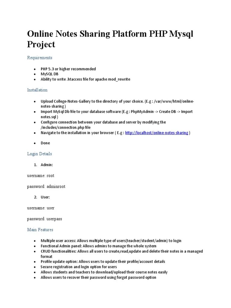 Online Notes Sharing Platform PHP Mysql Project PDF