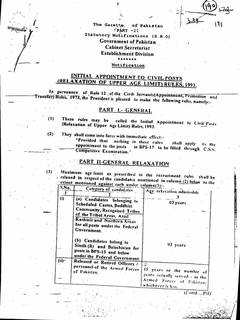 Initial Appointment To Civil Posts (Relaxation of Upper Age Limit