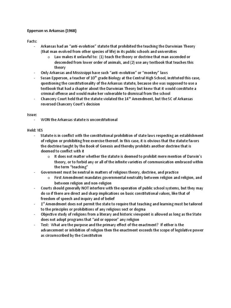 11 Epperson v. Arkansas PDF First Amendment To The United States