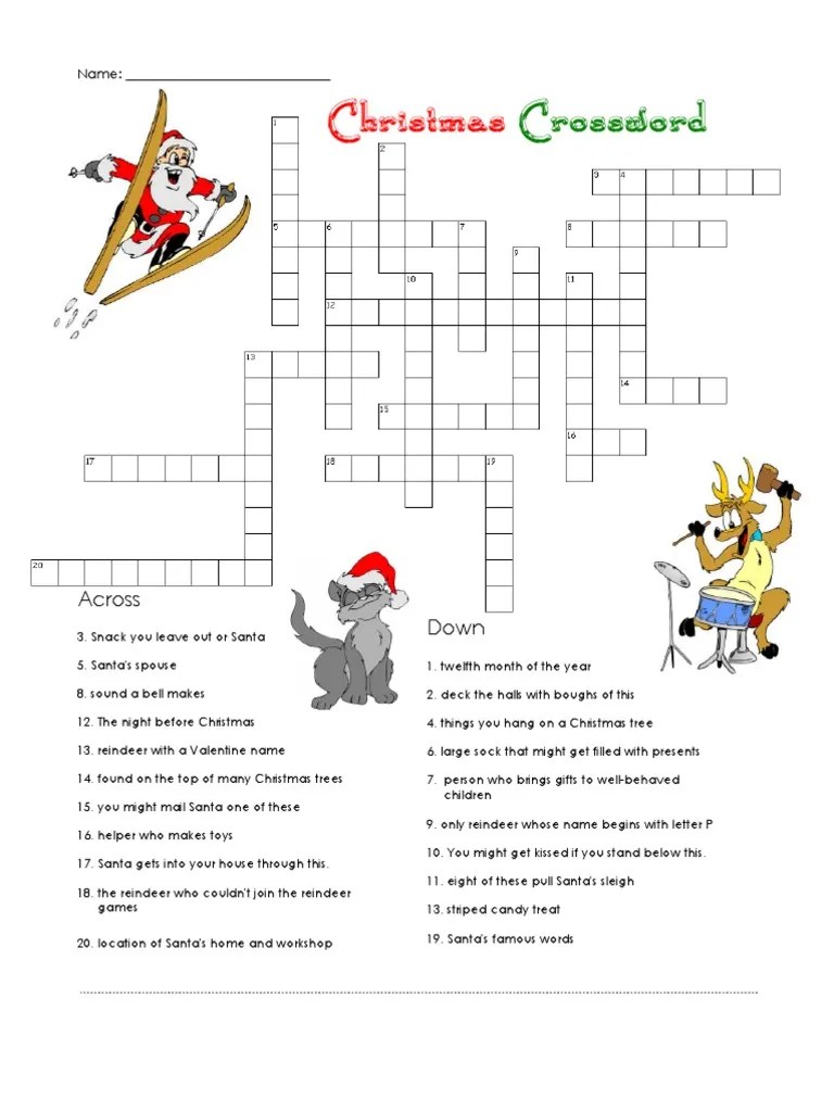 Christmas Crossword Santa Claus's Reindeer Santa Claus