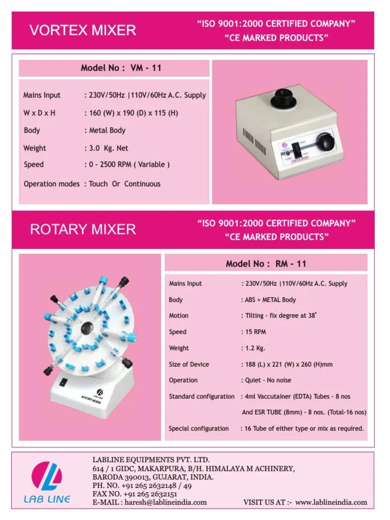 Vortex Mixer Vortex Mixer Model No VM 11 PDF