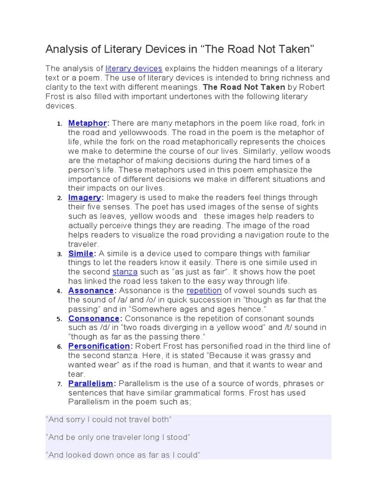 Analysis of Literary Devices in “The Road Not Taken” Metaphor Metaphor Poetry