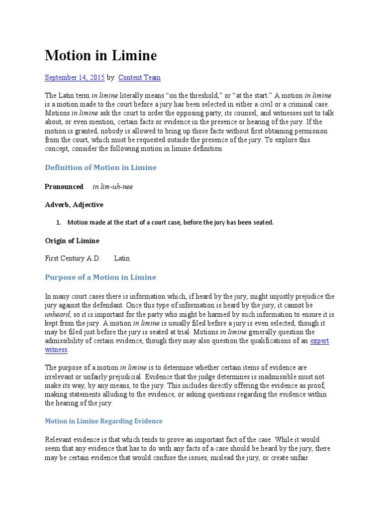 Motion in Limine PDF PDF Motion In Limine Lawsuit