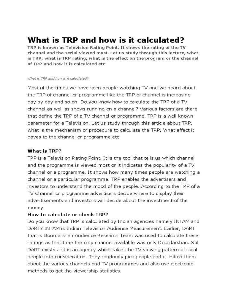 What Is TRP and How Is It Calculated PDF Audience Measurement