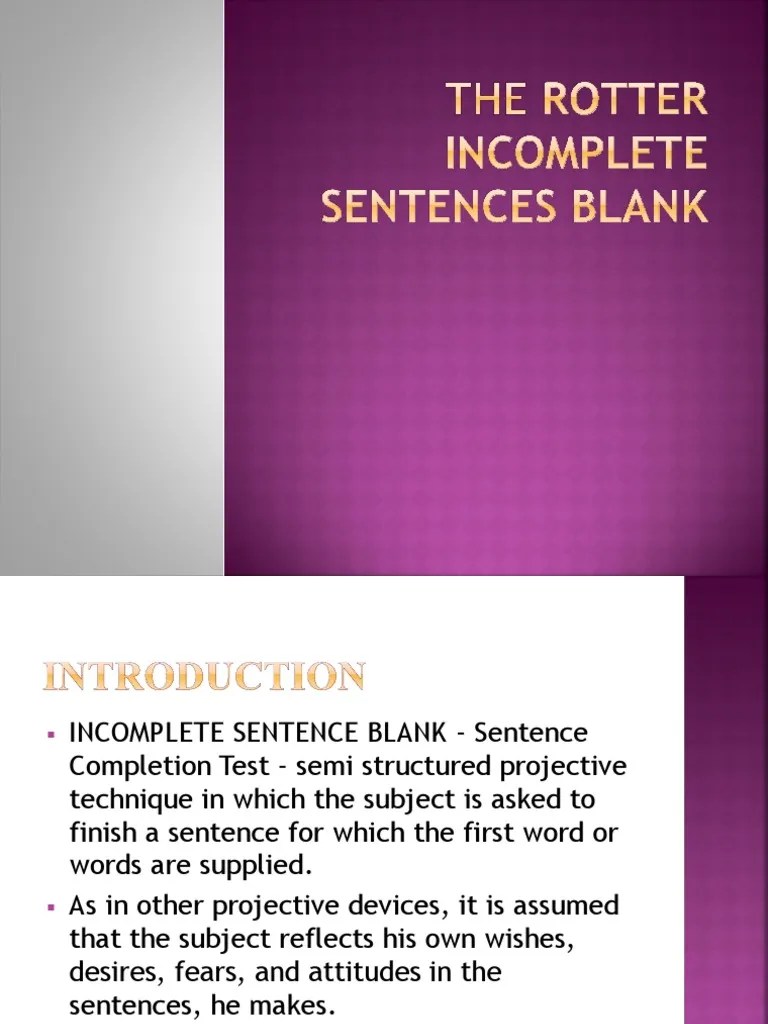 The Rotter Sentences Blank PDF Psychology Behavioural