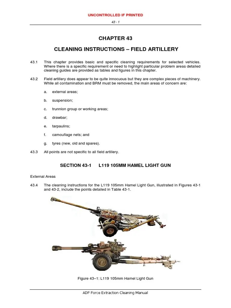 Cleaning Instructions Field Artillery SECTION 431 L119 105Mm Hamel