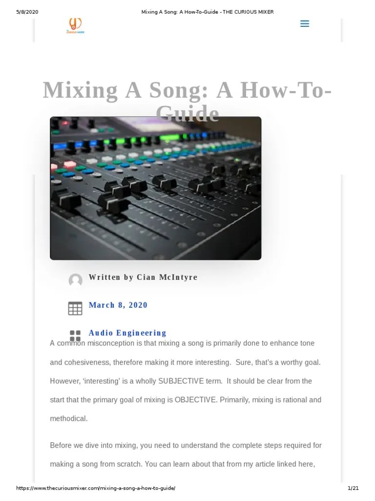 Mixing A Song A HowToGuide THE CURIOUS MIXER PDF Equalization