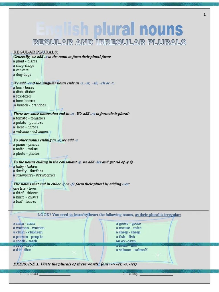 Regular Plurals 1. A Chair 2. A Cup PDF Plural Linguistic