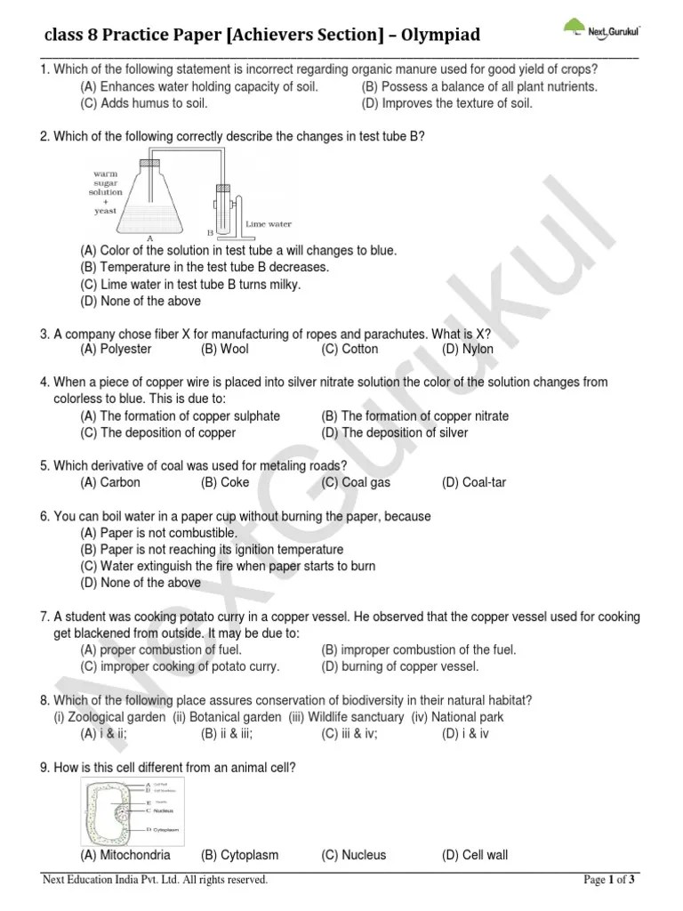 Class 8 Maths Olympiad Achievers Section Practice Papers PDF Uterus