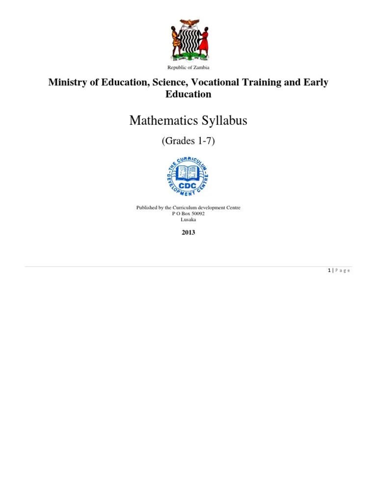 Grades 1 To 7 Mathematics Syllabi PDF Multiplication Curriculum