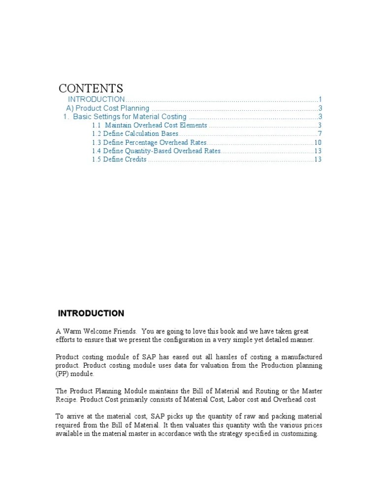 Sap Product Costing Configuration Document PDF Cost Accounting