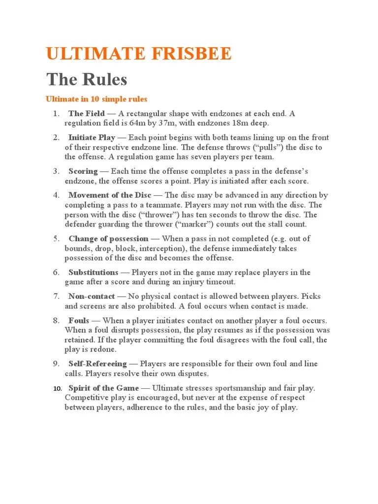 The Rules Ultimate Frisbee PDF